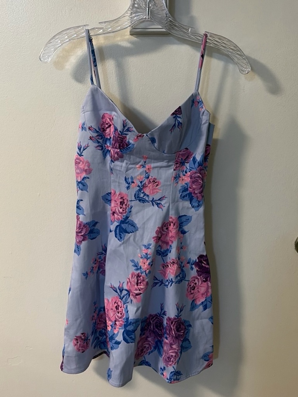 Zara Floral Slip Dress - Light Blue with Pink Roses